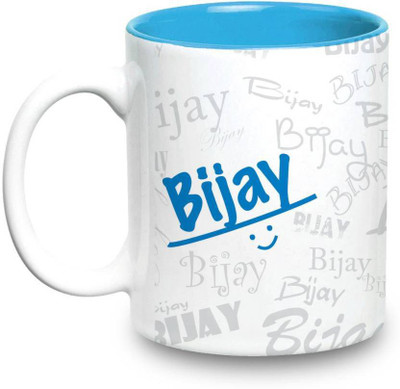 

LOF Bijay Name Gift Ceramic Inside Blue Gifts For Birthday Ceramic Mug(325 ml)