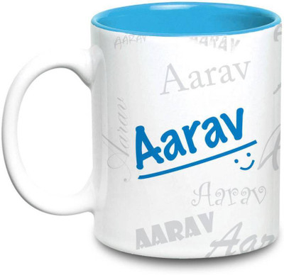 

LOF Aarav Name Gift Ceramic Inside Blue Gifts For Birthday Ceramic Mug(325 ml)