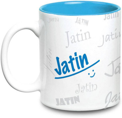 

LOF Jatin Name Gift Ceramic Inside Blue Gifts For Birthday Ceramic Mug(325 ml)