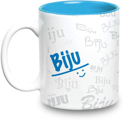 

LOF Biju Name Gift Ceramic Inside Blue Gifts For Birthday Ceramic Mug(325 ml)
