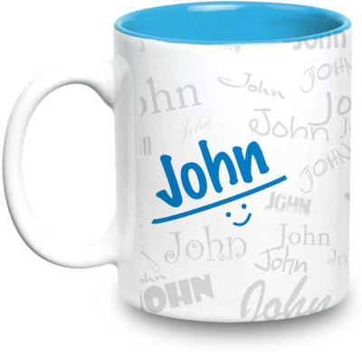 

LOF John Name Gift Ceramic Inside Blue Gifts For Birthday Ceramic Mug(325 ml)