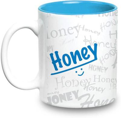 

LOF Honey Name Gift Ceramic Inside Blue Gifts For Birthday Ceramic Mug(325 ml)