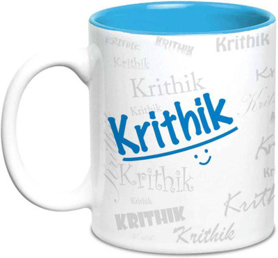 

LOF Krithik Name Gift Ceramic Inside Blue Gifts For Birthday Ceramic Mug(325 ml)