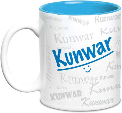 LOF Kunwar Name Gift Ceramic Inside Blue Gifts For Birthday Ceramic Mug(325 ml)