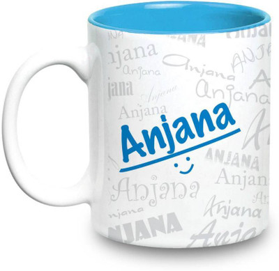 

LOF Anjana Name Gift Ceramic Inside Blue Gifts For Birthday Ceramic Mug(325 ml)