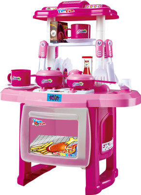 

Webby Kids Kitchen set children Kitchen Toys Large Kitchen Cooking Simulation Model Play (Pink)