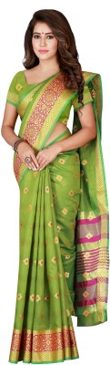 Ratnavati Woven Kanjivaram Silk Blend, Cotton Blend Saree(Green)