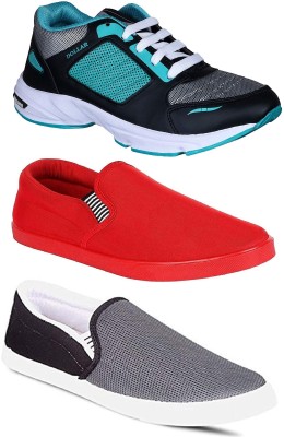 

Chevit Combo Pack of 3 Casual & Sports Shoes (Loafers & Running Shoes) For Men(Multicolor, Grey & red & black