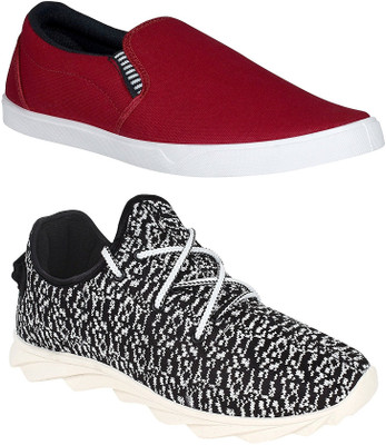 

Chevit Combo Pack of 2 Casual & Sports Shoes (Loafers & Running Shoes) Running Shoes For Men(Maroon, Black, White