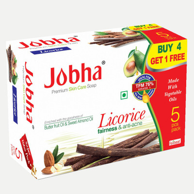 JOBHA Licorice Soap with Butter Fruit & Sweet Almond Oil 375g(375 g, Pack of 5)