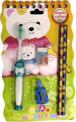 

JMO27Deals Soft Bristles Toothbrush Kit With Pencil, Rubber, Sharpener Kit Extra Soft Toothbrush