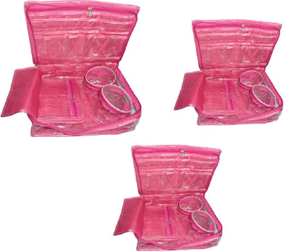 

shivanshshine Pack Of 3 pc Satin Maroon Jewellery Pouch Vanity Bag Vanity Case Organizer Women and Girls(Pink) Jewellery Box Vanity Box(Pink)