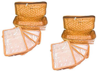 

shivanshshine Sets Of 2 pc Satin 5 Pouch Necklace Jewellery Makeup Storage Vanity Box (Golden) Vanity Box Vanity Box(Golden)