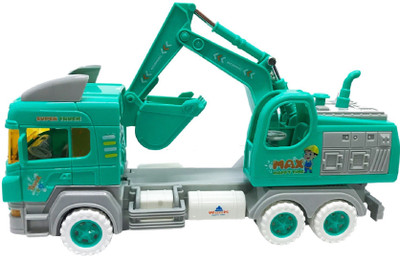 Emob 27 cm Long Excavator Truck with Friction Wheels and Moving Body Parts Construction Toy(Green)