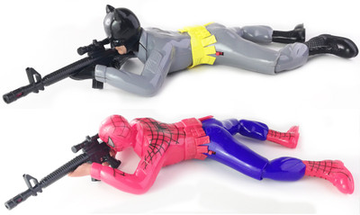

Kit4Curious 2in1 Gift Pack - Big size Spiderman and Batman Crawling Action toy gift pack with Lights and Sound - Crawls with Gun and Shooting Sound (Pack of 2)(Multicolor)