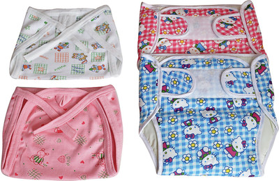 

Croox Pack of 4, Multicolor (6-24 Months) Cushioned Padded 100% Double Cotton Thick Cloth Washable Reusable Two knot and Two Velcro Closure