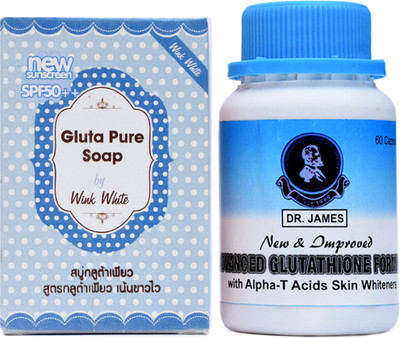 

Dr. James Glutathione Skin Whitening Pills and wink white pure gluta soap(60 g)