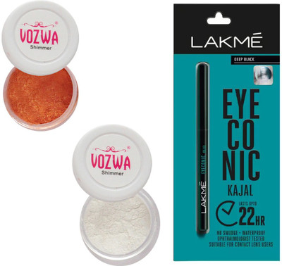 

Vozwa Copper & White Eyeshadow Shimmer Powder and Lakme Eyeconic Kajal Pencil(Set of 3)