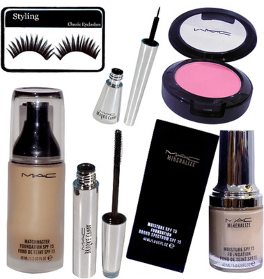 

styling Eyelashes& Liner& Mascara& Mineralize Foundation&Mac Fundation& Pink Shade Blusher(Set of 6)