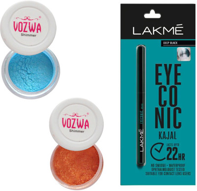 

Vozwa Blue & Copper Eyeshadow Shimmer Powder and Lakme Eyeconic Kajal Pencil(Set of 3)