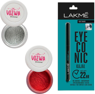 

Vozwa Silver & Maroon Eyeshadow Shimmer Powder and Lakme Eyeconic Kajal Pencil(Set of 3)