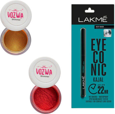 

Vozwa Gold Gradient & Maroon Eyeshadow Shimmer Powder and Lakme Eyeconic Kajal Pencil(Set of 3)