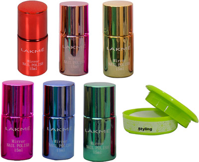 

Styling Nail polish remover & Lakme mirror nail polish(Set of 7)