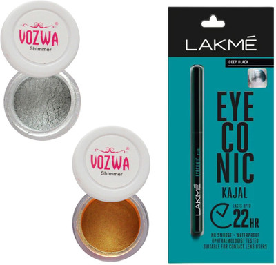 

Vozwa Silver & Gold Gradient Eyeshadow Shimmer Powder and Lakme Eyeconic Kajal Pencil(Set of 3)