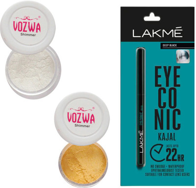 

Vozwa White & Golden Eyeshadow Shimmer Powder and Lakme Eyeconic Kajal Pencil(Set of 3)