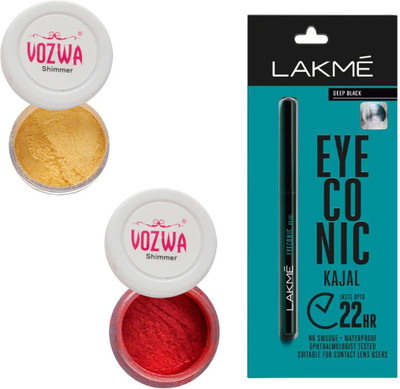 

Vozwa Golden & Maroon Eyeshadow Shimmer Powder and Lakme Eyeconic Kajal Pencil(Set of 3)