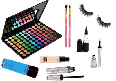 

Styling Makeup Brush & Eyelashes With Mac broke candy Eyeliner & Mascara With Eye makeup Remover & stick kajal With 88 shades Eyeshadow palette With pro longwear concealer(Set of 8)