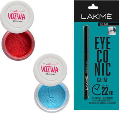 

Vozwa Maroon & Blue Eyeshadow Shimmer Powder and Lakme Eyeconic Kajal Pencil(Set of 3)