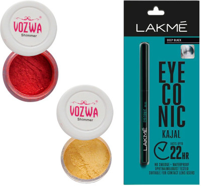 

Vozwa Maroon & Golden Eyeshadow Shimmer Powder and Lakme Eyeconic Kajal Pencil(Set of 3)