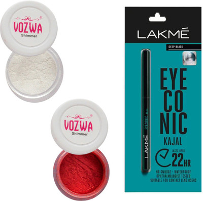 

Vozwa White & Maroon Eyeshadow Shimmer Powder and Lakme Eyeconic Kajal Pencil(Set of 3)