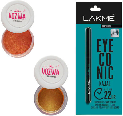 

Vozwa Copper & Gold Gradient Eyeshadow Shimmer Powder and Lakme Eyeconic Kajal Pencil(Set of 3)