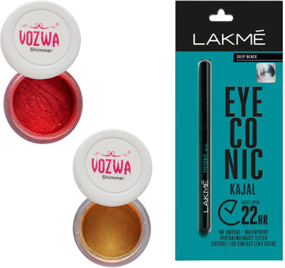 

Vozwa Maroon & Gold Gradient Eyeshadow Shimmer Powder and Lakme Eyeconic Kajal Pencil(Set of 3)