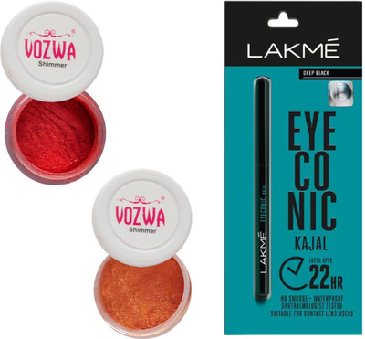 

Vozwa Maroon & Copper Eyeshadow Shimmer Powder and Lakme Eyeconic Kajal Pencil(Set of 3)