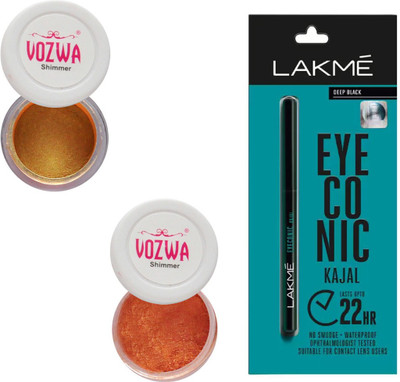 

Vozwa Gold Gradient & Copper Eyeshadow Shimmer Powder and Lakme Eyeconic Kajal Pencil(Set of 3)
