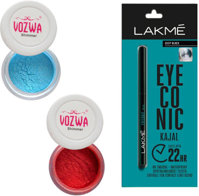 

Vozwa Blue & Maroon Eyeshadow Shimmer Powder and Lakme Eyeconic Kajal Pencil(Set of 3)