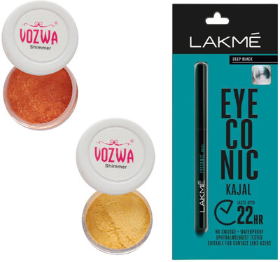 

Vozwa Copper & Golden Eyeshadow Shimmer Powder and Lakme Eyeconic Kajal Pencil(Set of 3)