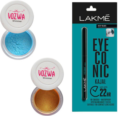 

Vozwa Blue & Gold Gradient Eyeshadow Shimmer Powder and Lakme Eyeconic Kajal Pencil(Set of 3)