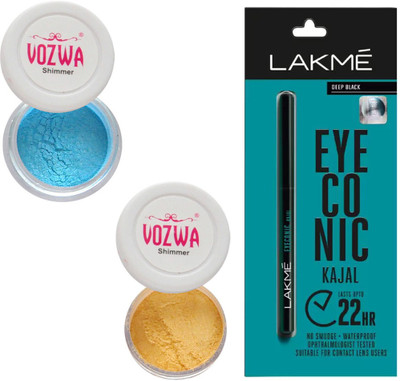

Vozwa Blue & Golden Eyeshadow Shimmer Powder and Lakme Eyeconic Kajal Pencil(Set of 3)