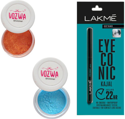 

Vozwa Copper & Blue Eyeshadow Shimmer Powder and Lakme Eyeconic Kajal Pencil(Set of 3)