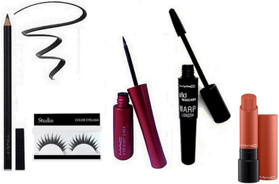 

studio Eyelashes & Liquid Last liner, 180 Mascara Wrap length & Pencil Kajal With matte finish long lasting liptensity lipstick(Set of 5)