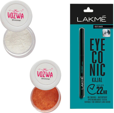 

Vozwa White & Copper Eyeshadow Shimmer Powder and Lakme Eyeconic Kajal Pencil(Set of 3)