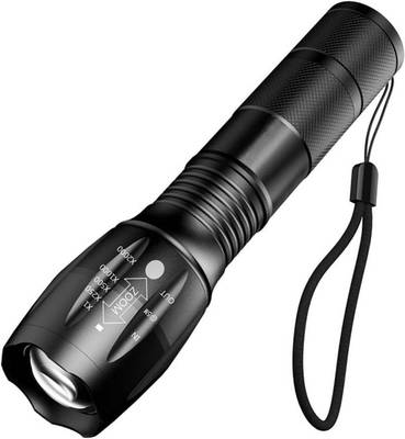 IMPEX 5 mode 500 M Zoomable XML L2 5000LM T6 3800lumens LED Flashlight Torch tactical light for AAA or 18650 Rechargeable Battery torchlight Torch Emergency Light  (Black)
