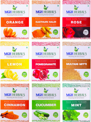 

MGH Herbals Orange Peel, Kasturi Haldi, Rose Petals,Lemon Peel, Pomegranate, Multani Mitti, Cinnamon, Cucumber & Mint Powder(900 g)