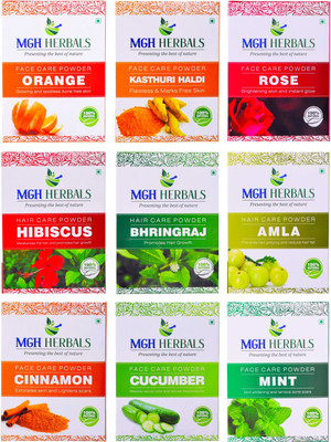 

MGH Herbals Henna, Indigo, Shikakai, Hibiscus, Bhingraj, Amla, Neem, Reetha &Curry Leaf (Pack of 9)(900 g)