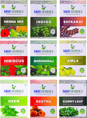 

MGH Herbals Orange Peel, Kasturi Haldi, Rose Petals, Hibiscus, Bhingraj, Amla, Cinnamon, Cucumber & Mint (Pack of 9)(1800 g)