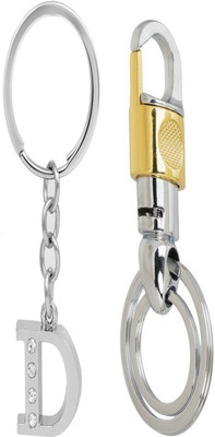 MGP FASHION D Alphabet with White Artificial Stone And Golden Hook Key Chain